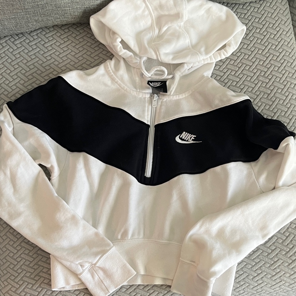 Nike Black and White Crop Zip-Up Hoodie